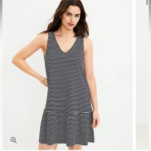 LOFT | Scalloped Stripe Double V Flounce Dress